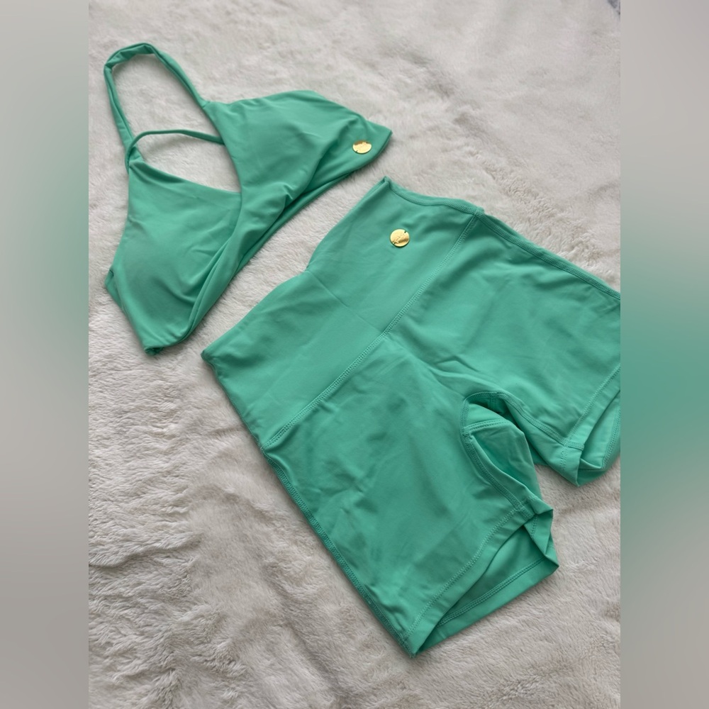 Green Sports Bra and Shorts Set